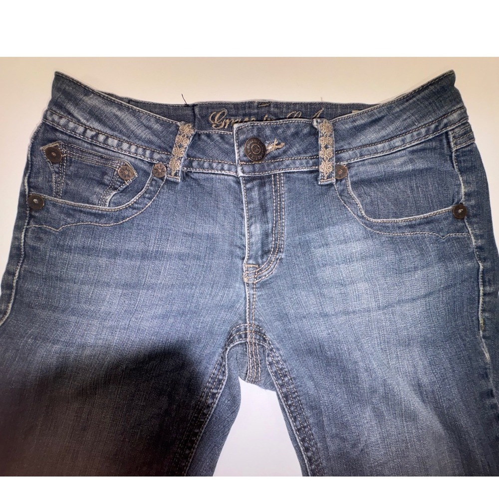 Grace in LA Womens Bootcut Jeans Blue Rhinestone Cross Distressed Size 11/29 - Picture 4 of 10